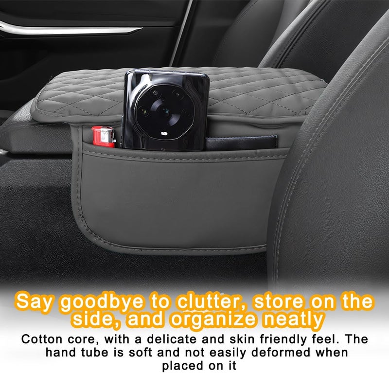 Mandark Car Center Console Cover, Microfiber Leather Vehicle Armrest Protector Cushion with 2 Storage Bags, Auto Interior Arm Rest Seat Box Pad Accessories, Universal for SUV, Sedan, Truck (Gray) - Image 4